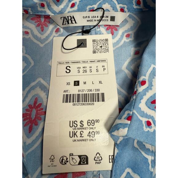 Zara Printed Tunic‎ Dress Size Small Blue Pink NWT - Picture 13 of 15